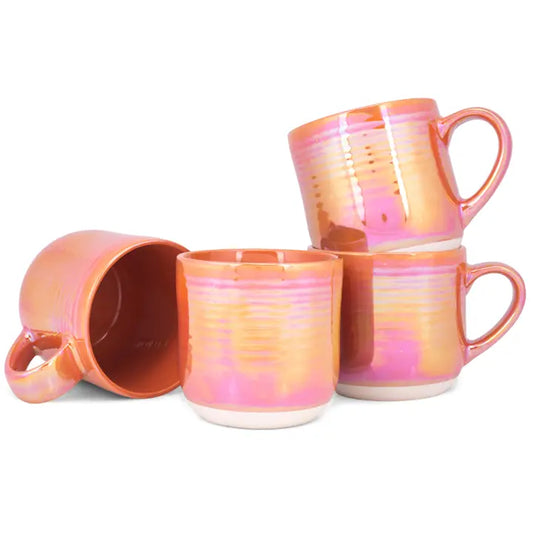 Xfganthon-Mug 4-Pack Orange Glossy Iridescent Reactive Glaze 17 oz