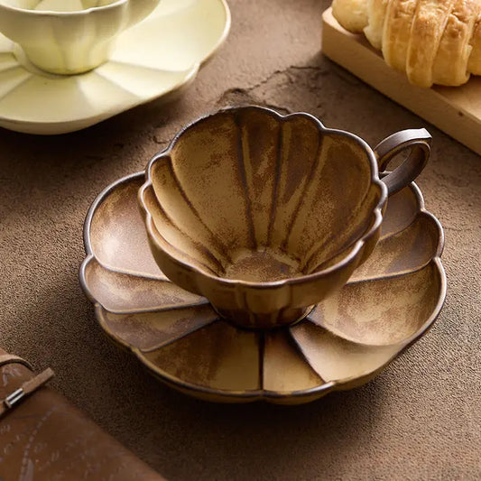 Xfganthon-Stoneware Floral Shaped Coffee Mug and Sauce