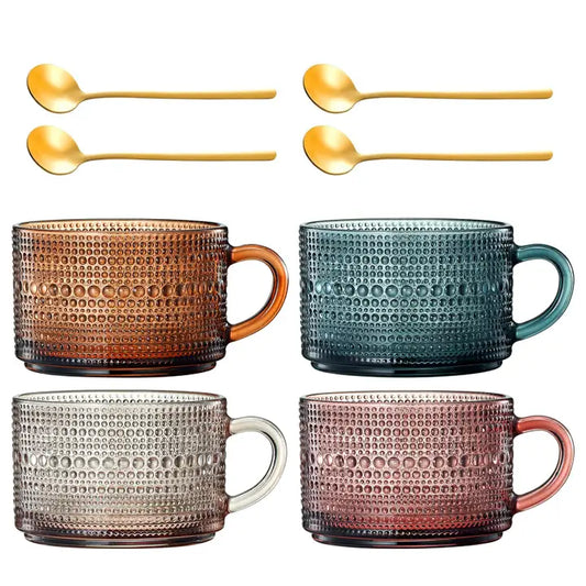 Xfganthon-Vintage Hobnail Glass Coffee Mugs Set with Handles | Set of